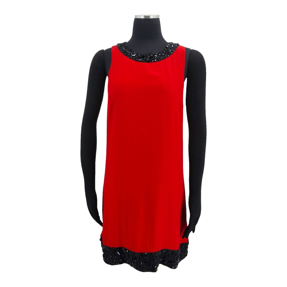 INC International Concepts Red Silk Cocktail Beaded Sleeveless Dress 6P Petite